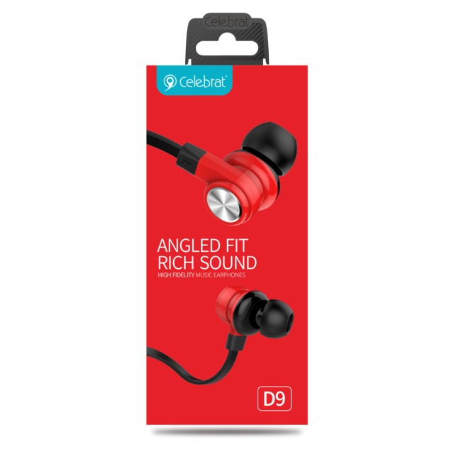 CELEBRAT earphones με μικρόφωνο D9, 3.5mm σύνδεση, Φ10mm, 1.2m, κόκκινα