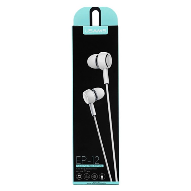 USAMS earphones με μικρόφωνο EP-12, 3.5mm σύνδεση, Φ10mm, 1.2m, λευκά