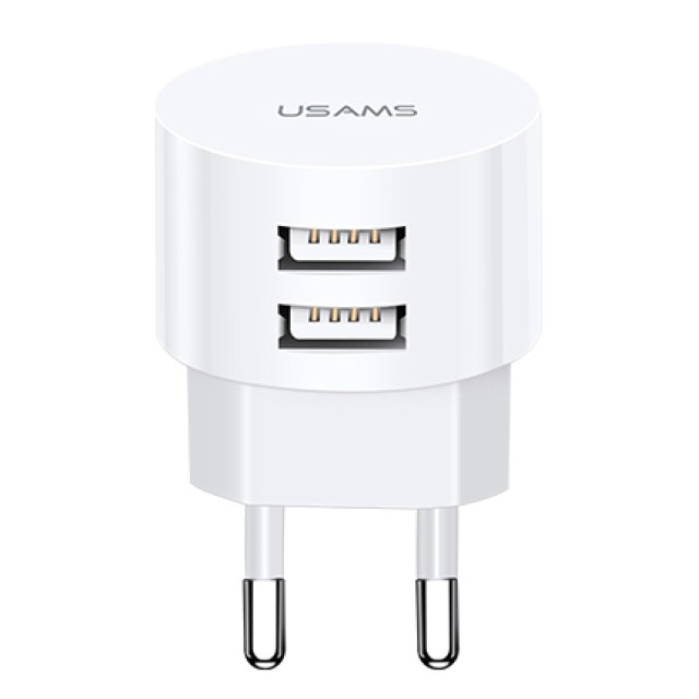 USAMS φορτιστής τοίχου T20, 2x USB, 2.1A, λευκός