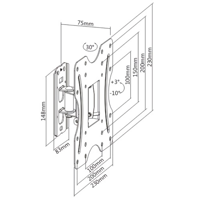 BRATECK επιτοίχια βάση KLA27-220 για τηλεόραση 23-42", έως 30kg