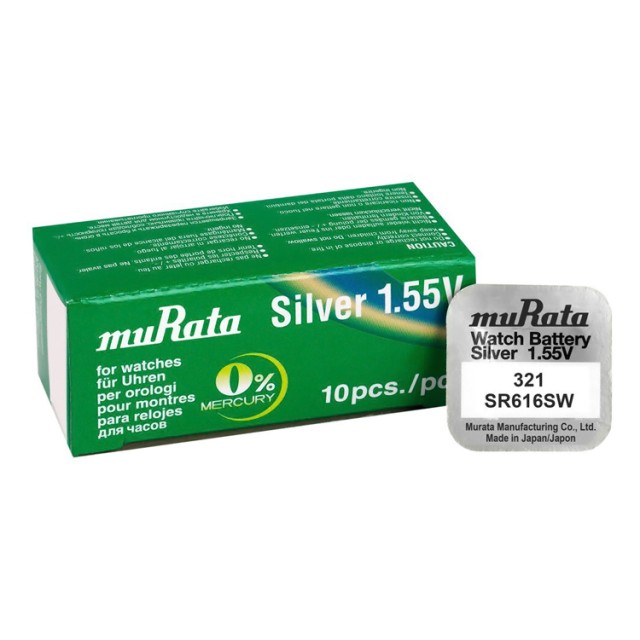 MURATA μπαταρία Silver Oxide για ρολόγια SR616SW, 1.55V, No 321, 10τμχ