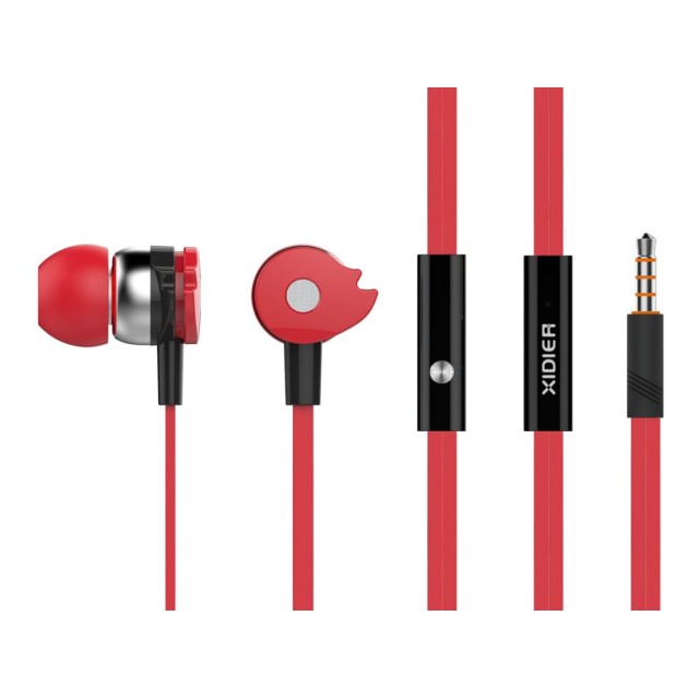 CELEBRAT earphones με μικρόφωνο D1, 3.5mm, Φ10mm, 1.2m flat, κόκκινα