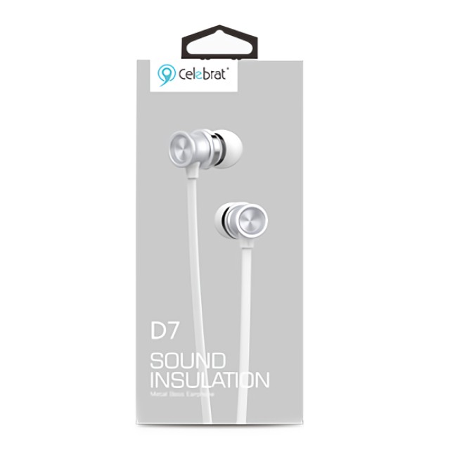 CELEBRAT earphones με μικρόφωνο D7, 3.5mm σύνδεση, Φ10mm, 1.2m, λευκό