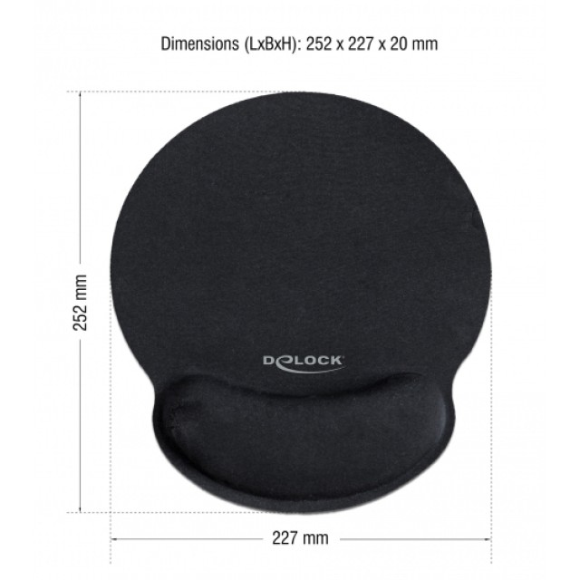 DELOCK Mousepad 12559 με στήριγμα καρπού, 252 x 227mm, μαύρο