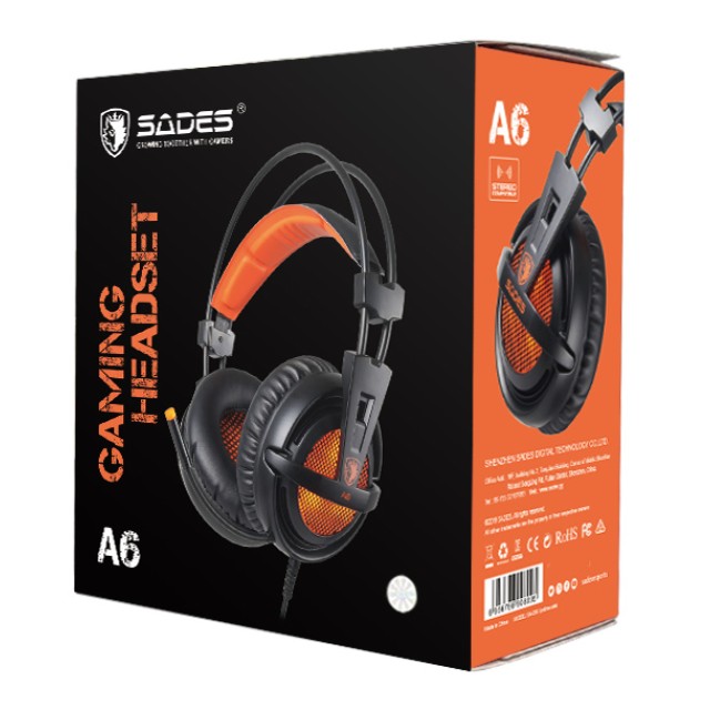 SADES Gaming Headset A6, multiplatform, USB, LED, μαύρα