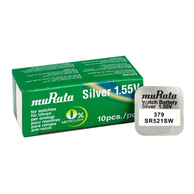 MURATA μπαταρία Silver Oxide για ρολόγια SR521SW, 1.55V, No379, 10τμχ