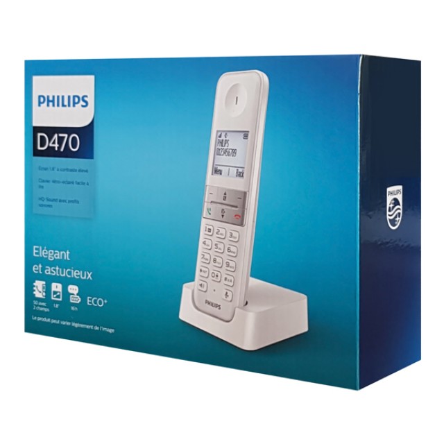 PHILIPS ασύρματο τηλέφωνο D4701W/34, με ελληνικό μενού, λευκό