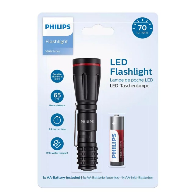 PHILIPS φορητός φακός LED SFL1000P-10, 1000 series, 70lm, μαύρος