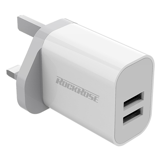 ROCKROSE φορτιστής τοίχου για πρίζα UK Casa A2, 2x USB, 2.4A 12W, λευκός