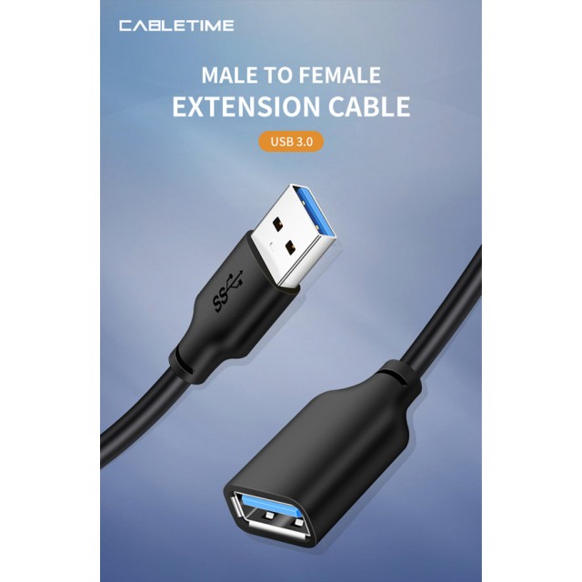 CABLETIME καλώδιο προέκτασης USB CT-AMAFN, 5Gbps, 1m, μαύρο