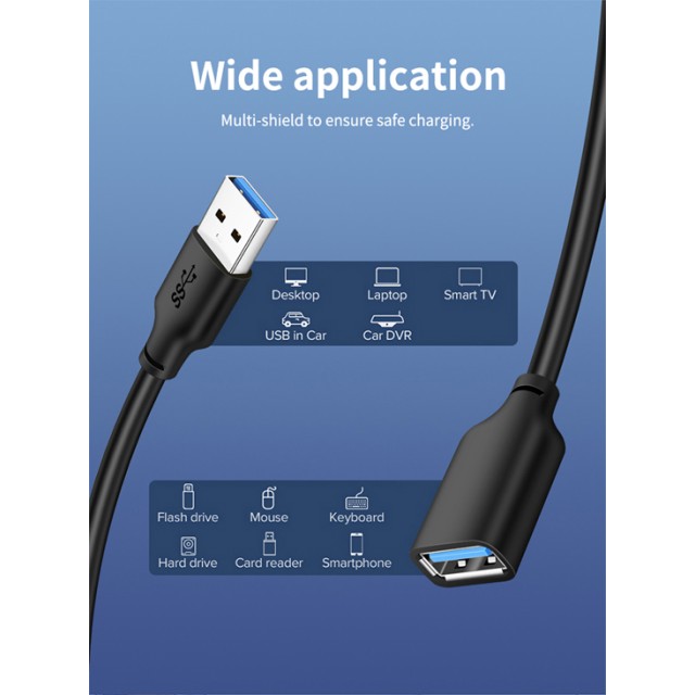 CABLETIME καλώδιο προέκτασης USB CT-AMAFN, 5Gbps, 1m, μαύρο