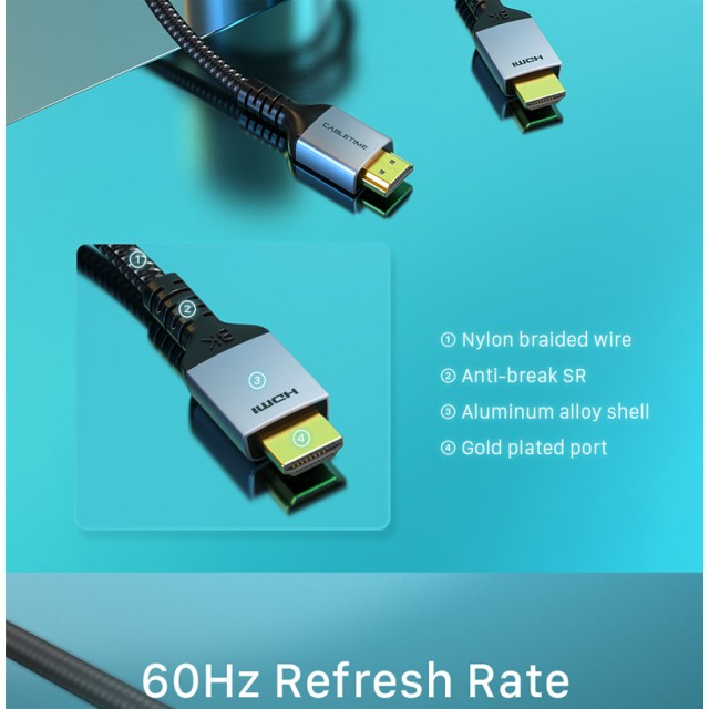 CABLETIME καλώδιο HDMI 2.1 CT-HM8K, 8K/60Hz, 48Gbps, 28AWG, 2m, μαύρο