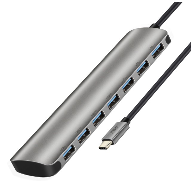 CABLETIME USB-C hub C160, 7x USB, 5Gbps, 0.15m, ασημί