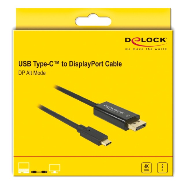 DELOCK καλώδιο USB-C σε DisplayPort 85256, DP Alt Mode, 4K, 2m, μαύρο