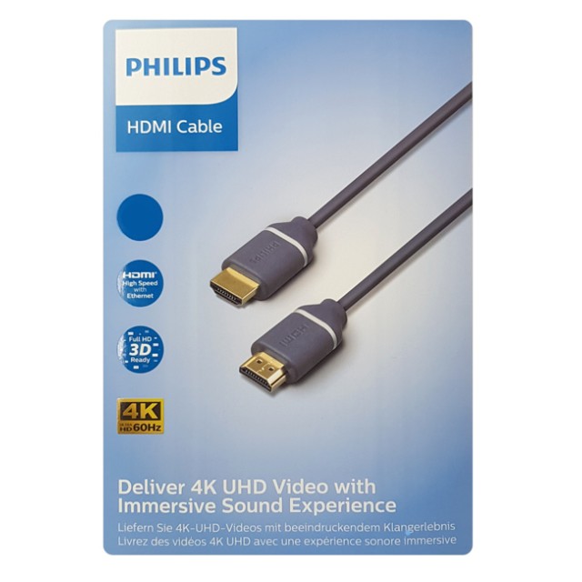 PHILIPS καλώδιο HDMI 2.0 SWV5630G, 4K/60Hz, 18Gbps, copper, 3m, γκρι