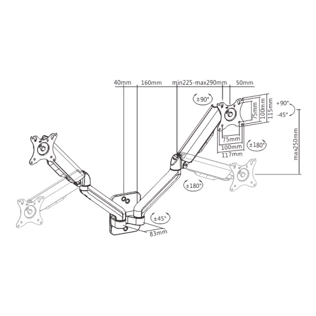 BRATECK επιτοίχια βάση LDA32-114, για 2 οθόνες 17"-32", 9kg