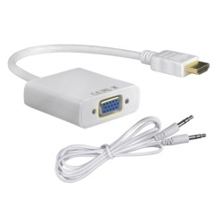 POWERTECH αντάπτορας HDMI σε VGA CAB-H072, καλώδιο 3.5mm, 0.20m, λευκός