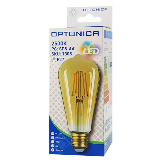 OPTONICA LED λάμπα ST64 1305, 8W, 2500K, E27, 700lm