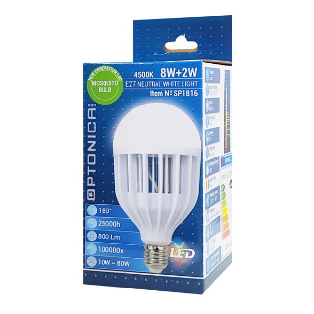 OPTONICA LED λάμπα με εντομοπαγίδα 1816, 8W+2W, 4500K, E27, 800lm