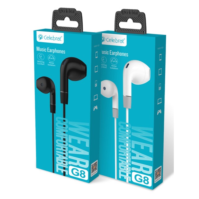 CELEBRAT earphones με μικρόφωνο G8, 3.5mm σύνδεση, Φ14.2mm, 1.2m, μαύρα