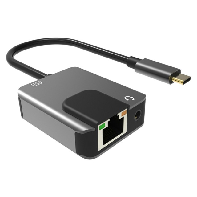 POWERTECH αντάπτορας δικτύου PTH-046, USB-C, 1000Mbps, 65W PD, γκρι