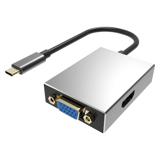 POWERTECH αντάπτορας USB-C σε HDMI/VGA/USB PTH-050, 4K, 5Gbps, γκρι