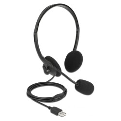 DELOCK headphones με μικρόφωνο 27178, stereo, USB, volume control, μαύρα