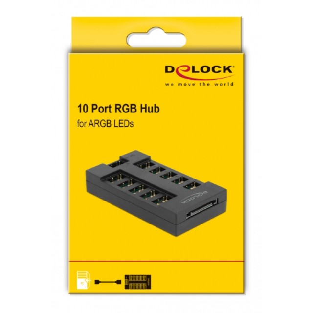 DELOCK RGB hub 64128 για ARGB LEDs, 10 θύρες, μαύρο