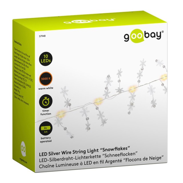 GOOBAY LED λαμπάκια με νιφάδες χιονιού 57948, 3000K, 1.3m, 5lm, 10 LED