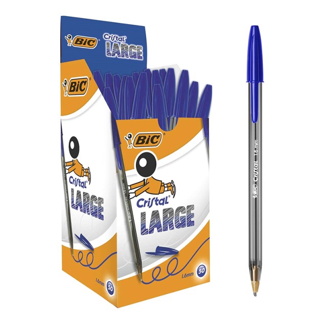 BIC στυλό διαρκείας Cristal Lagre με μύτη 1.6mm, μπλε, 50τμχ