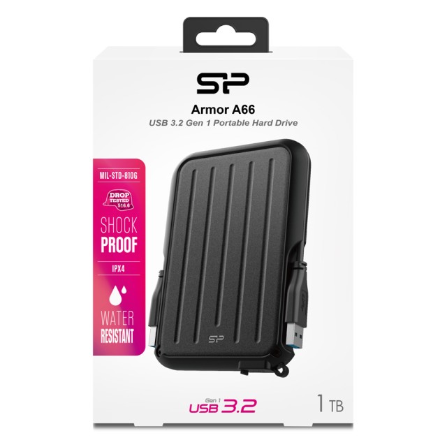 SILICON POWER εξωτερικός HDD Armor A66, 1TB, USB 3.2, μαύρος