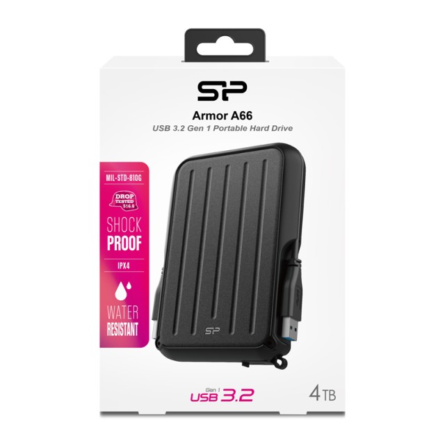 SILICON POWER εξωτερικός HDD Armor A66, 4TB, USB 3.2, μαύρος