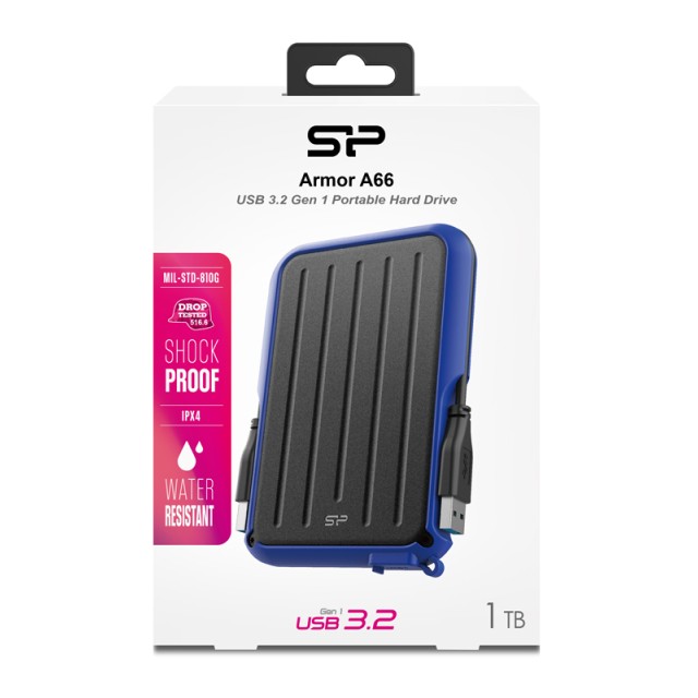 SILICON POWER εξωτερικός HDD Armor A66, 1TB, USB 3.2, μπλε