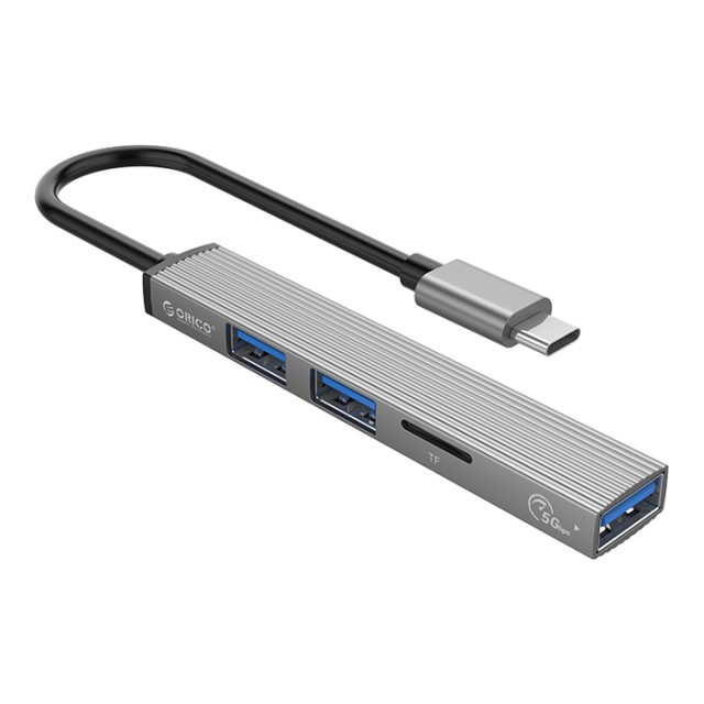 ORICO USB hub AH-12F με card reader, 3 θυρών, 5Gbps, USB-C σύνδεση, γκρι