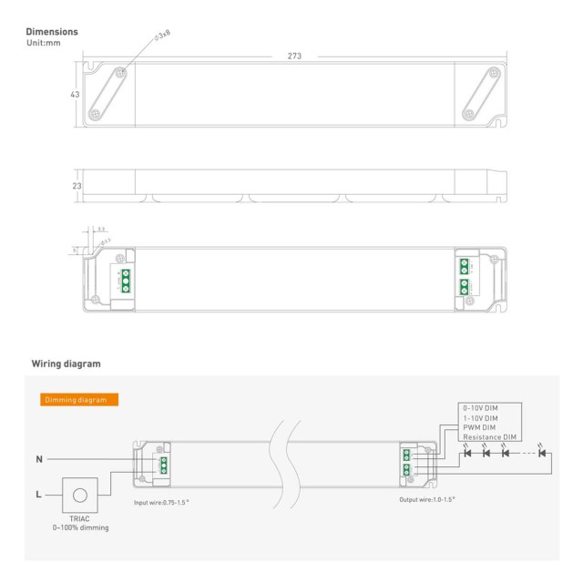 YSD τροφοδοτικό DC 100WUGP-12, 12VDC, 100W, 8.3A, IP20, dimmable