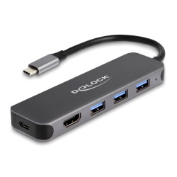 DELOCK docking station 64171, 5 θυρών, USB-C σύνδεση, 85W PD, 4K, γκρι