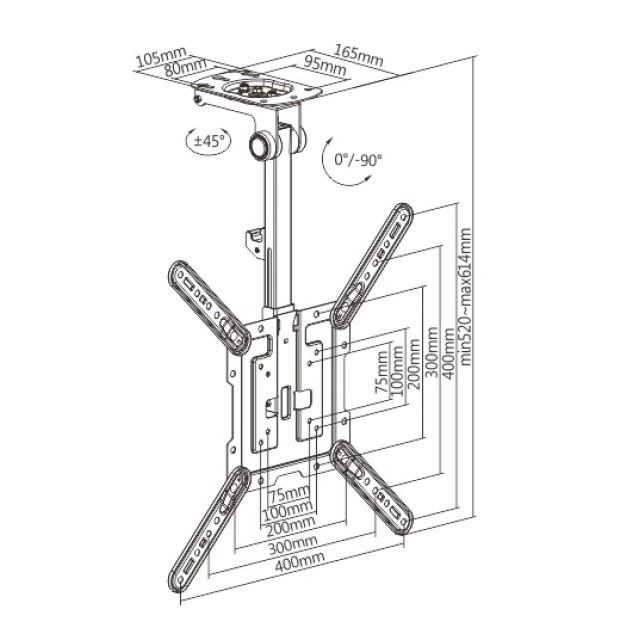 BRATECK βάση οροφής LCD-CM344 για τηλεόραση 23"-55", έως 20kg