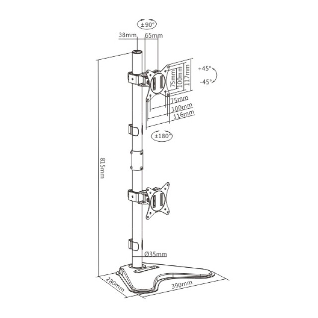 BRATECK βάση γραφείου LDT66-T02V για 2 οθόνες 17"-32", 9kg ανά οθόνη