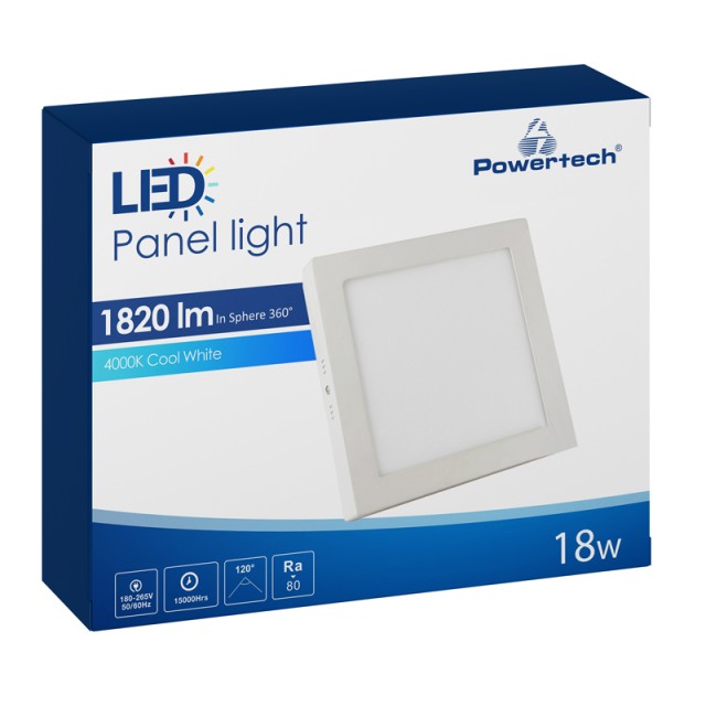 POWERTECH LED panel PAN-0004, 18W, 22.5 x 2.8cm, 4000K, 1820lm, λευκό