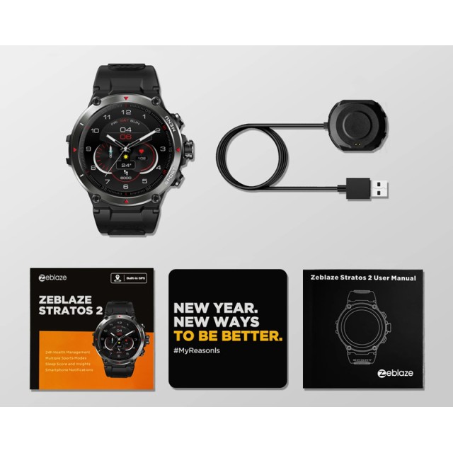 ZEBLAZE smartwatch Stratos 2, 1.3" AMOLED, GPS, heart rate, 5 ATM, μαύρο