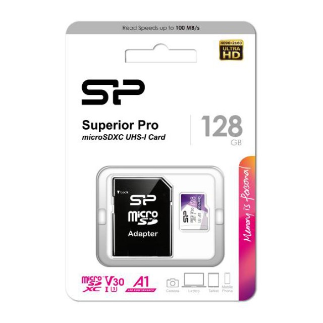 SILICON POWER κάρτα μνήμης microSDXC Superior Pro, 128GB, Class 10 UHS-I U3 A1 V30