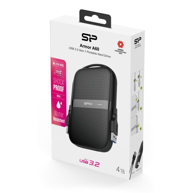 SILICON POWER εξωτερικός HDD Armor A60, 4TB, USB 3.2, μαύρος