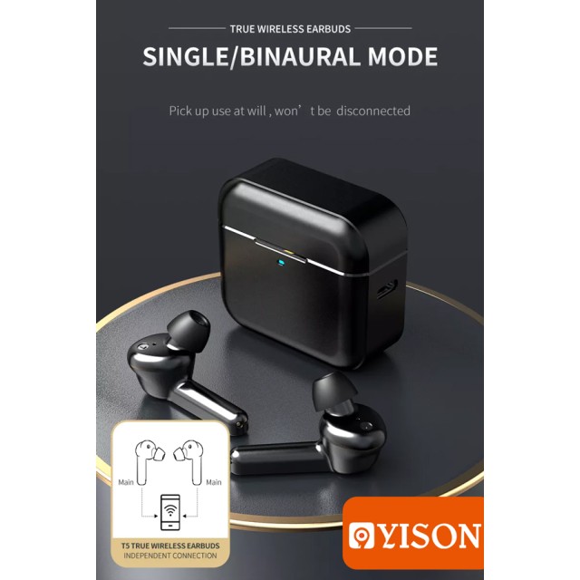 YISON earphones με θήκη φόρτισης T5, True Wireless, Φ6mm, λευκά