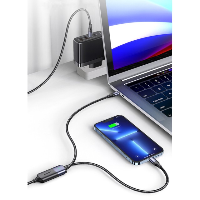 USAMS καλώδιο USB-C σε USB-C & Lightning US-SJ550, PD 100W, 1.2m, μαύρο