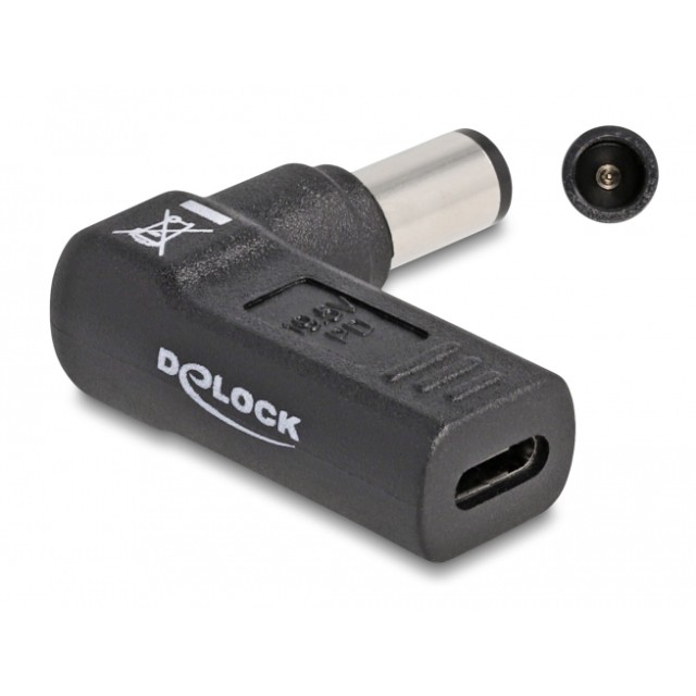 DELOCK αντάπτορας τροφοδοσίας 60005, USB-C σε HP 7.4x5mm, 90°, μαύρος