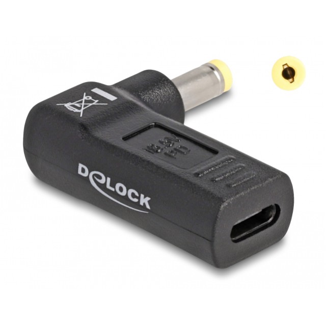 DELOCK αντάπτορας τροφοδοσίας 60006, USB-C σε HP 4.8x1.7mm, 90°, μαύρος