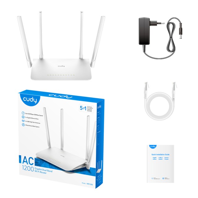 CUDY Wi-Fi mesh router WR1300, AC1200 1200Mbps, 5x Ethernet ports