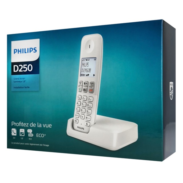 PHILIPS ασύρματο τηλέφωνο D2501W-34, με ελληνικό μενού, λευκό