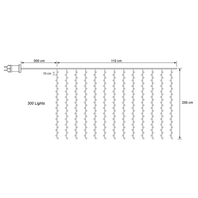 GOOBAY LED λαμπάκια κουρτίνα 57942, 3000K, 6.1m, IP44, 31V, 300 LED