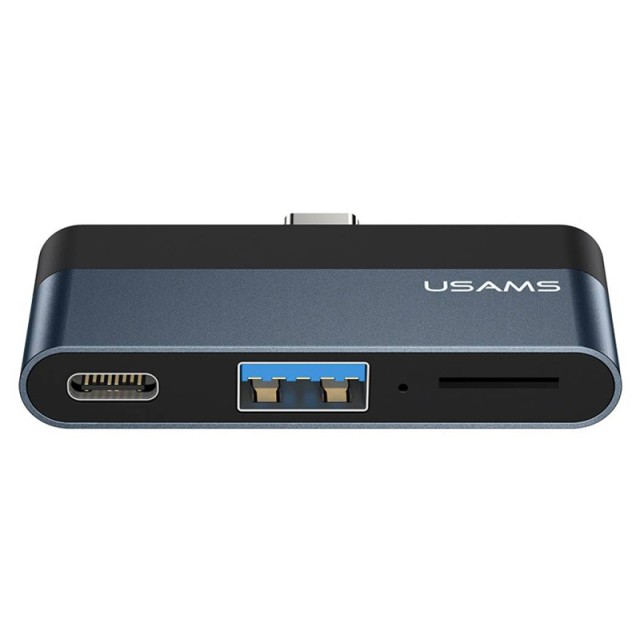 USAMS USB hub US-SJ491 με card reader, 2x θυρών, 5Gbps, 60W, USB-C, γκρι